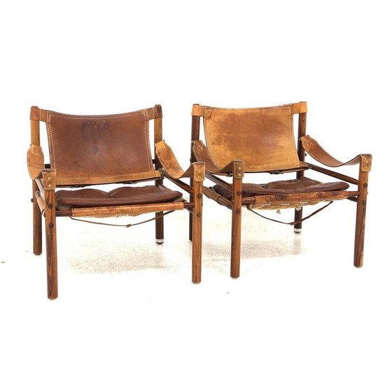 Image 1 of Paire de fauteuils vintage "Sirocco" en bois de rose et cuir par Arne Norell, Suède 1960