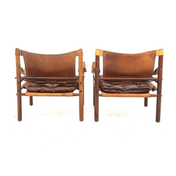 Image 1 of Paire de fauteuils vintage "Sirocco" en bois de rose et cuir par Arne Norell, Suède 1960