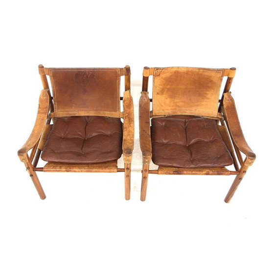 Image 1 of Paire de fauteuils vintage "Sirocco" en bois de rose et cuir par Arne Norell, Suède 1960