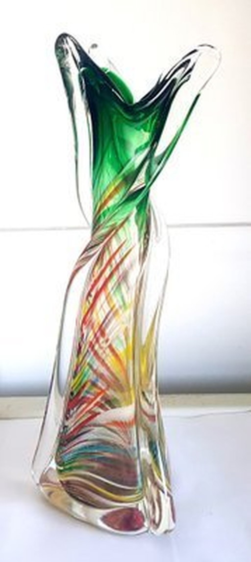 Vase en verre de Murano à rayures Mid Century