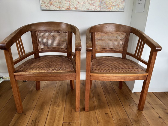 Image 1 of 2x Habitat Chairs, Webbing, Solid Teak.