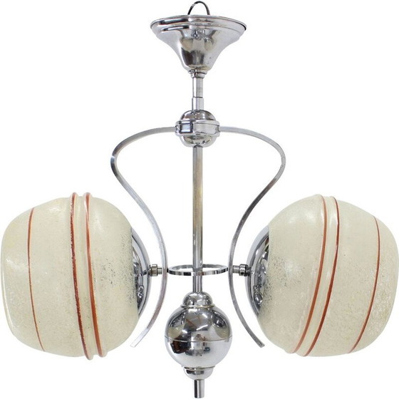 Image 1 of Lustre vintage art déco en verre chromé, Tchécoslovaquie 1930