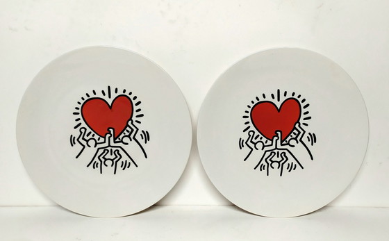 Image 1 of Paire d'assiettes vintage de Keith Haring, années 1990