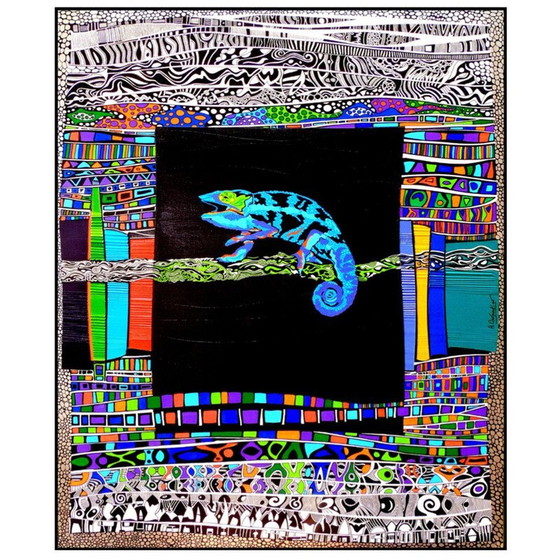 Image 1 of Peinture vintage Le caméléon de la mythologie zouloue par Alain Carpentier