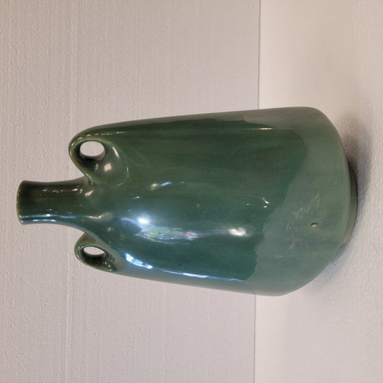 Image 1 of Vase vintage fait main en vert organique, France 1970