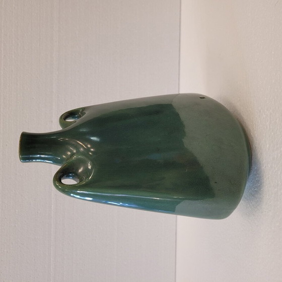 Image 1 of Vase vintage fait main en vert organique, France 1970