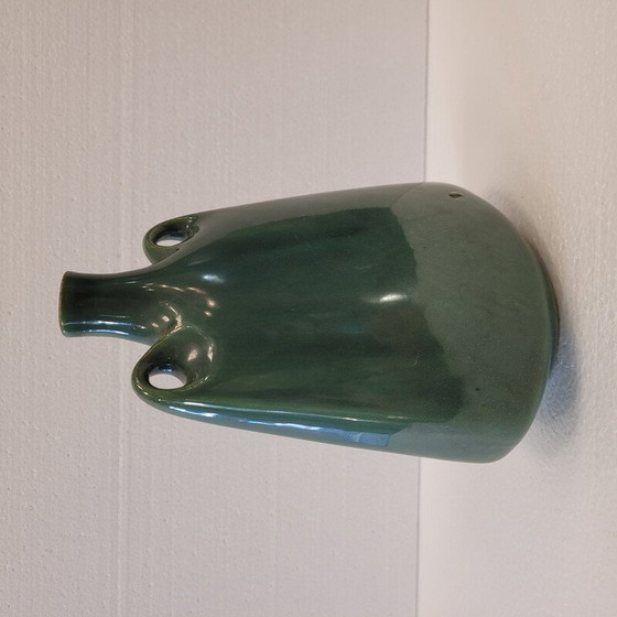 Image 1 of Vase vintage fait main en vert organique, France 1970