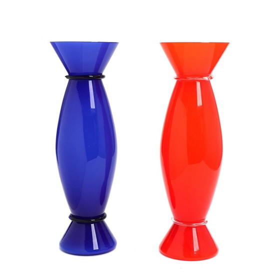 Image 1 of Paire de vases vintage en verre de Murano par Alessandro Mendini pour Venini