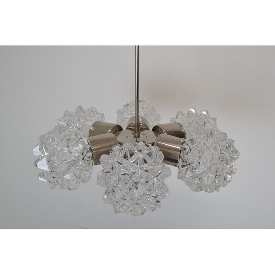 Image 1 of Paire de lustres vintage en verre, métal et acier pour Kamenicky Senov, Tchécoslovaquie, années 1970