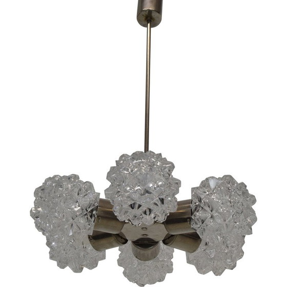 Image 1 of Paire de lustres vintage en verre, métal et acier pour Kamenicky Senov, Tchécoslovaquie, années 1970