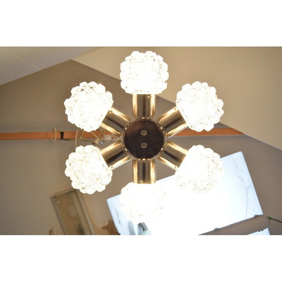 Image 1 of Paire de lustres vintage en verre, métal et acier pour Kamenicky Senov, Tchécoslovaquie, années 1970