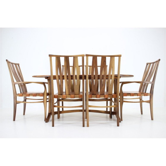 Image 1 of Ensemble de salle à manger vintage en noyer et cuir par William Pagden, Pays-Bas 2001