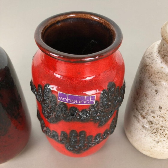 Image 1 of Ensemble de 5 vases vintage en céramique de lave grasse de Scheurich, Allemagne 1970