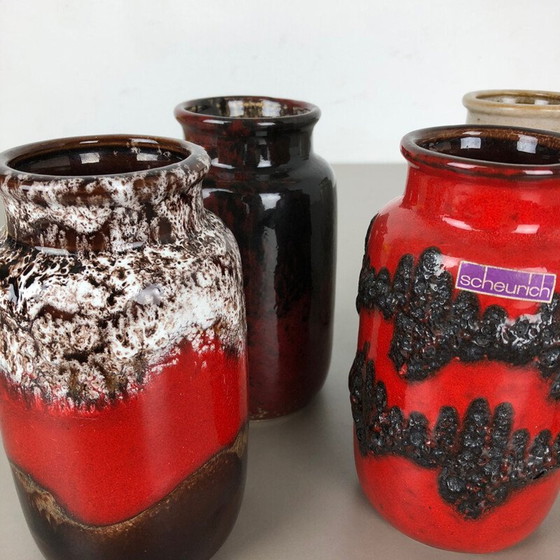 Image 1 of Ensemble de 5 vases vintage en céramique de lave grasse de Scheurich, Allemagne 1970