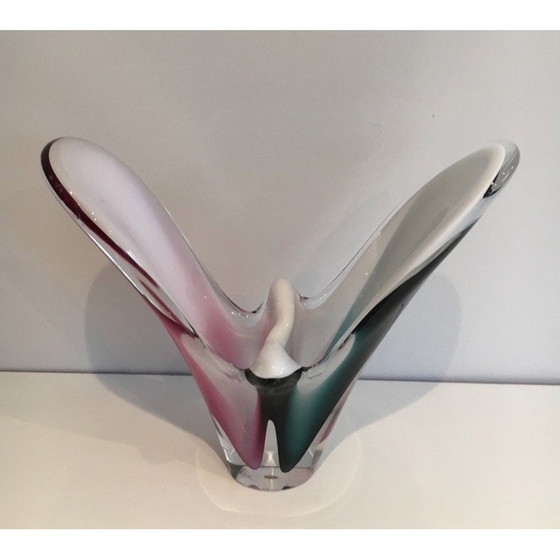 Image 1 of Vase vintage en verre multicolore signé Flygsfors, 1956
