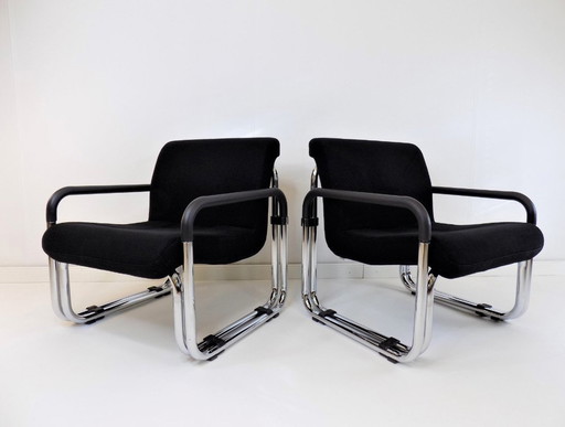 Ensemble de 2 fauteuils Bauhaus en acier (1970)