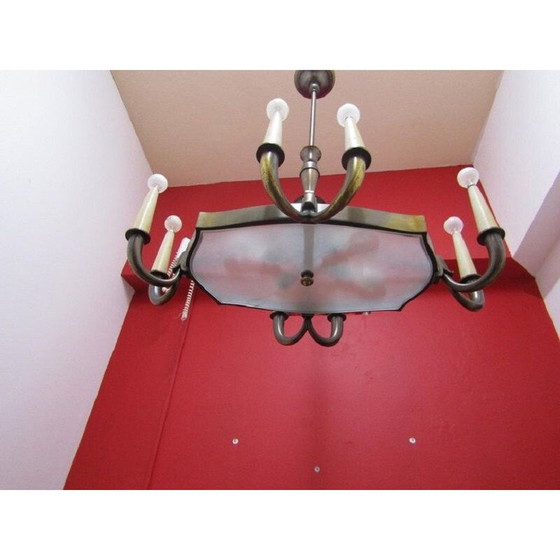 Image 1 of Lustre italien vintage en verre et laiton par Gio Ponti