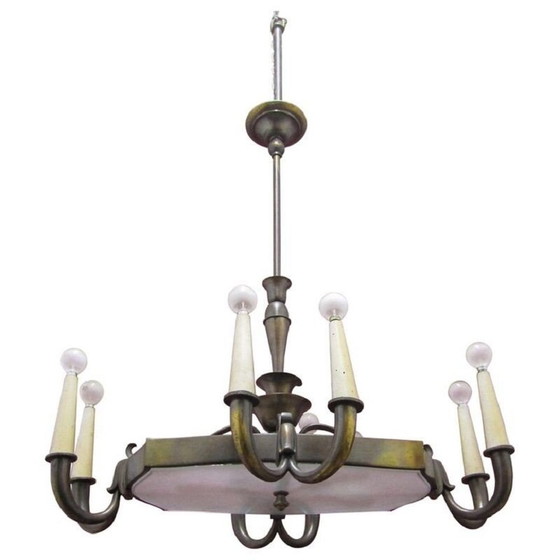 Image 1 of Lustre italien vintage en verre et laiton par Gio Ponti