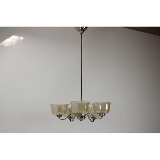Image 1 of Lustre vintage art déco en métal et verre, Tchécoslovaquie 1930