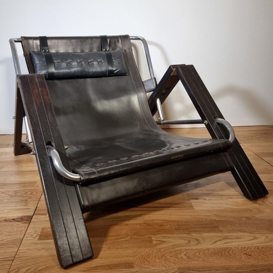 Image 1 of Paire de fauteuils vintage en bois et cuir par Sonja Wasseur pour Wasseur Studio, Pays-Bas 1960