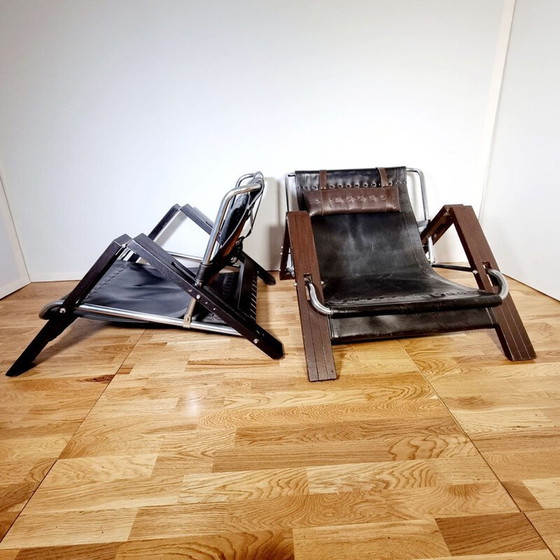 Image 1 of Paire de fauteuils vintage en bois et cuir par Sonja Wasseur pour Wasseur Studio, Pays-Bas 1960