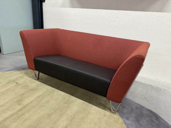 Image 1 of Harvink New Jazz Sofa 2 Seater Red Opera Fabric & Black Leather