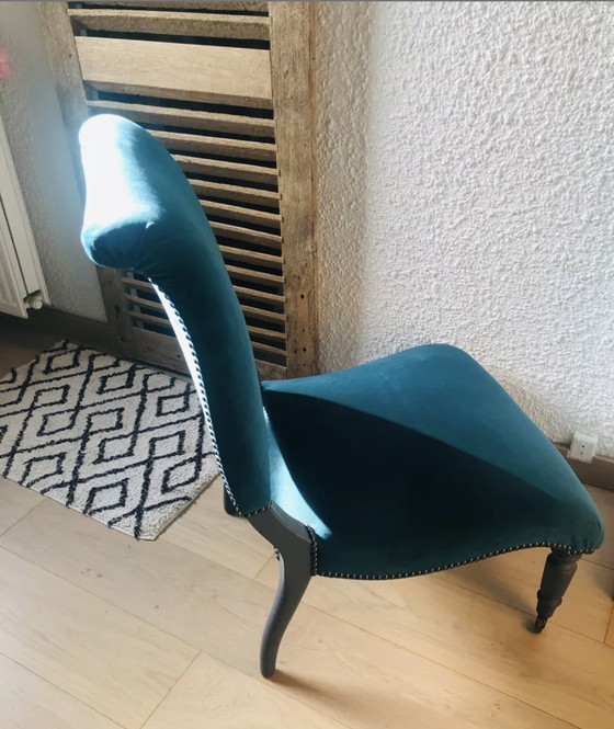 Image 1 of Chauffeuse Tissus Velours Bleu Canard