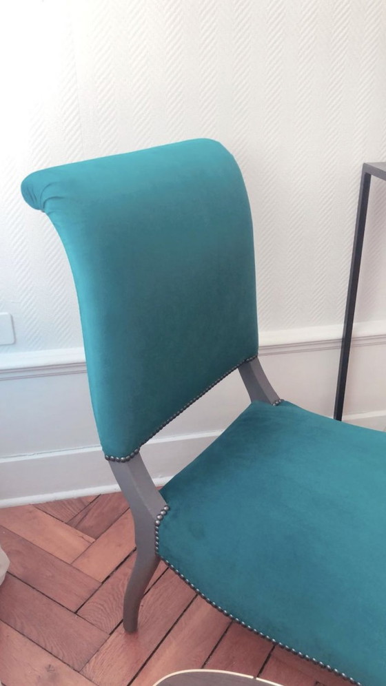 Image 1 of Chauffeuse Tissus Velours Bleu Canard