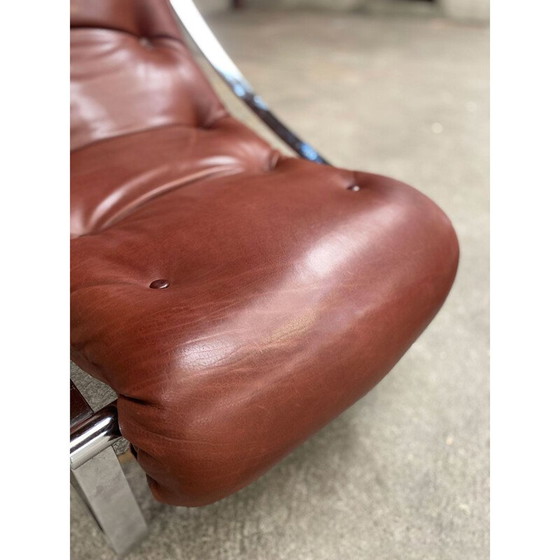 Image 1 of Paire de fauteuils vintage en acier inoxydable et cuir, Roche&Bobois, 1970