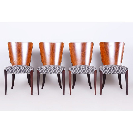 Image 1 of Ensemble de 4 chaises Art déco vintage en hêtre et noyer par Jindrich Halabala pour Up Zavody, Czec