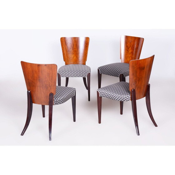 Image 1 of Ensemble de 4 chaises Art déco vintage en hêtre et noyer par Jindrich Halabala pour Up Zavody, Czec