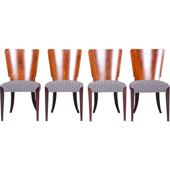 Image 1 of Ensemble de 4 chaises Art déco vintage en hêtre et noyer par Jindrich Halabala pour Up Zavody, Czec