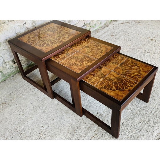 Image 1 of Tables gigognes vintage en teck et céramique, Danemark 1960