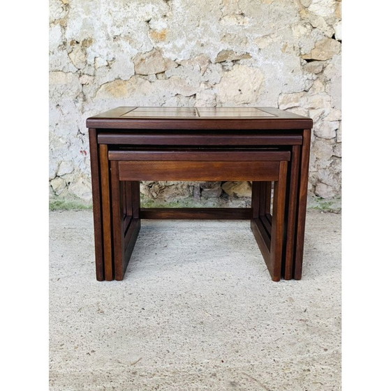Image 1 of Tables gigognes vintage en teck et céramique, Danemark 1960