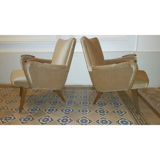 Image 1 of Fauteuil danois vintage par Arno Votteler pour Knoll en velours beige 1950