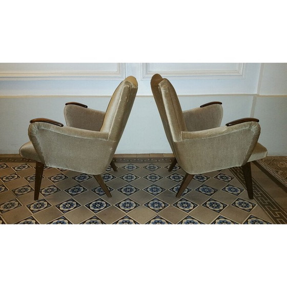 Image 1 of Fauteuil danois vintage par Arno Votteler pour Knoll en velours beige 1950