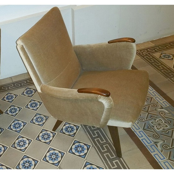 Image 1 of Fauteuil danois vintage par Arno Votteler pour Knoll en velours beige 1950