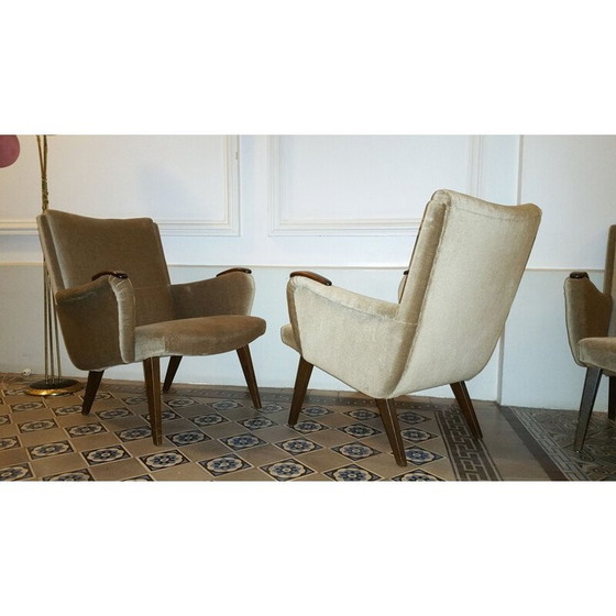 Image 1 of Fauteuil danois vintage par Arno Votteler pour Knoll en velours beige 1950
