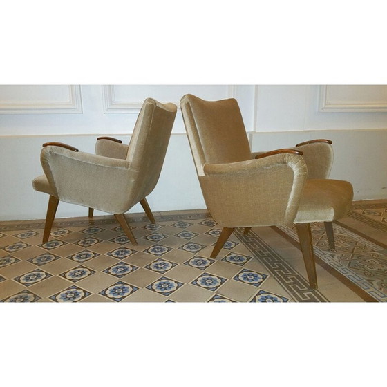 Image 1 of Fauteuil danois vintage par Arno Votteler pour Knoll en velours beige 1950