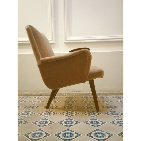 Image 1 of Fauteuil danois vintage par Arno Votteler pour Knoll en velours beige 1950