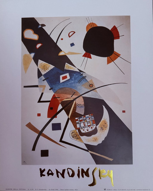 Wassily Kandinsky : "Deux Taches Noires, 1923". Signée dans la plaque. Lithographie offset couleur autorisée.