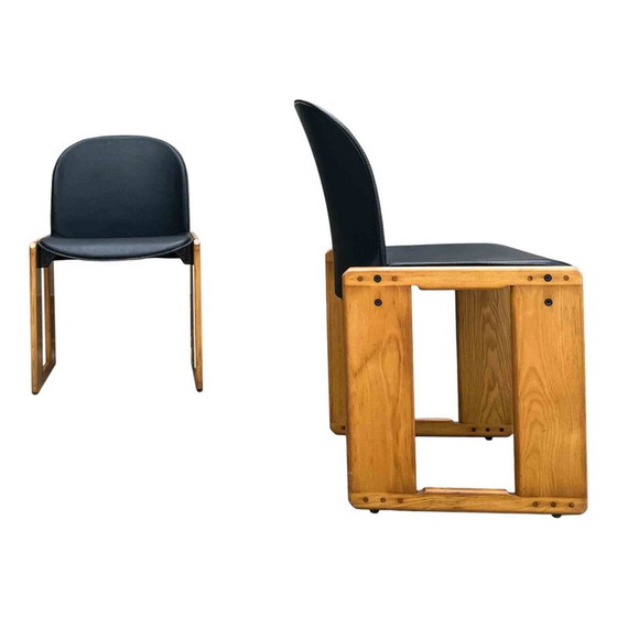Image 1 of Ensemble de 4 chaises Dialogo vintage en cuir noir par Afra et Tobia Scarpa pour B&B Italia, 1973