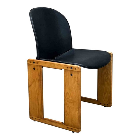 Image 1 of Ensemble de 4 chaises Dialogo vintage en cuir noir par Afra et Tobia Scarpa pour B&B Italia, 1973