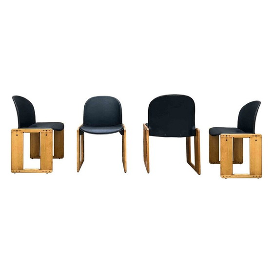 Image 1 of Ensemble de 4 chaises Dialogo vintage en cuir noir par Afra et Tobia Scarpa pour B&B Italia, 1973
