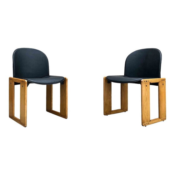 Image 1 of Ensemble de 4 chaises Dialogo vintage en cuir noir par Afra et Tobia Scarpa pour B&B Italia, 1973