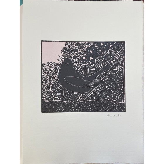 Image 1 of Gravure sur bois vintage "le merle" sur papier de François Xavier Lalanne, 2003s