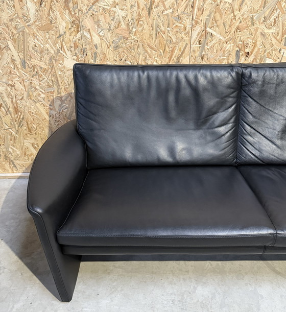 Image 1 of Vintage Leolux By Antipode Black Leather Sofa With Armchair