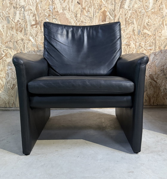 Image 1 of Vintage Leolux By Antipode Black Leather Sofa With Armchair