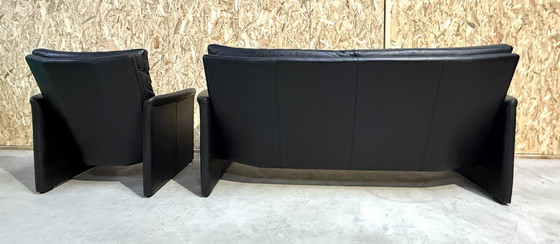 Image 1 of Vintage Leolux By Antipode Black Leather Sofa With Armchair