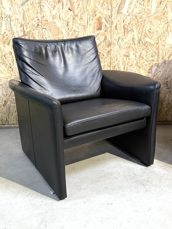 Image 1 of Vintage Leolux By Antipode Black Leather Sofa With Armchair